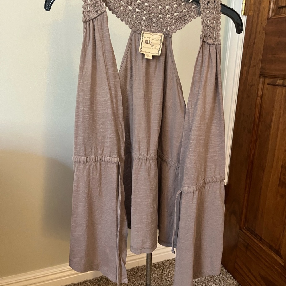Gray Smocked Tie Front Cover Up
